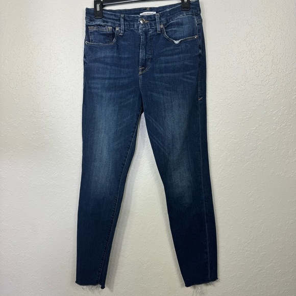 Good American Good Leg size 8 straight leg raw hem Classic Blue Women's Jeans - Picture 1 of 8
